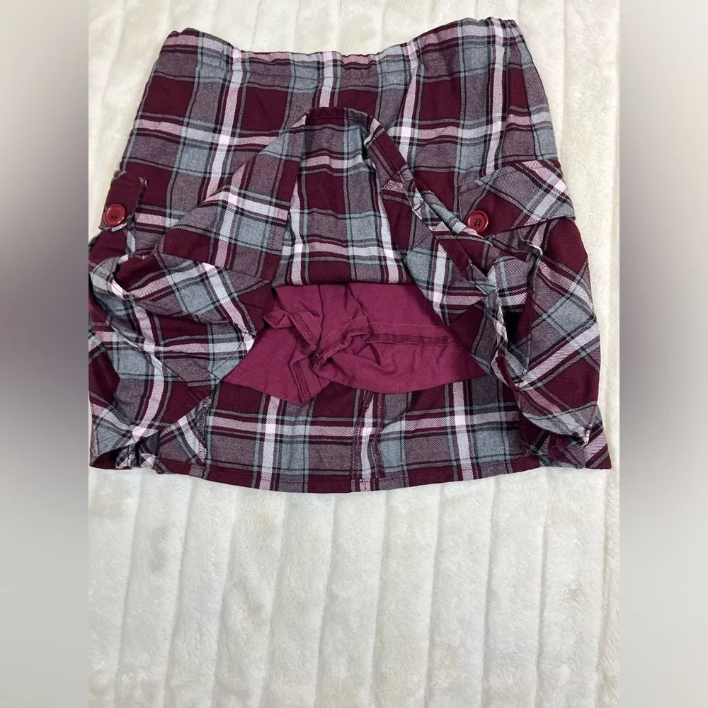 Lands End Girls 16 Dark Red Grey Plaid Pleated School Fall Spring Preppy Skort